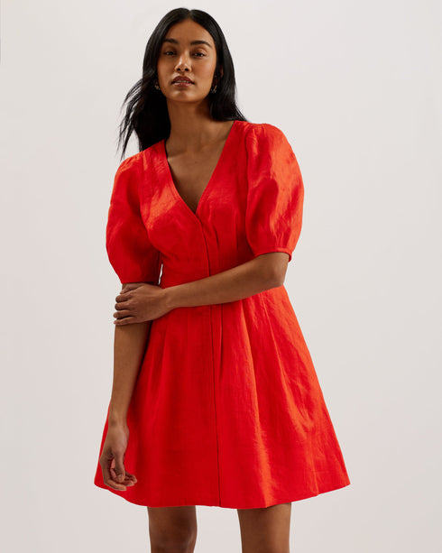 KOYO-Dresses-Linen Puff Sleeve Mini Dress- Ted Baker Romania